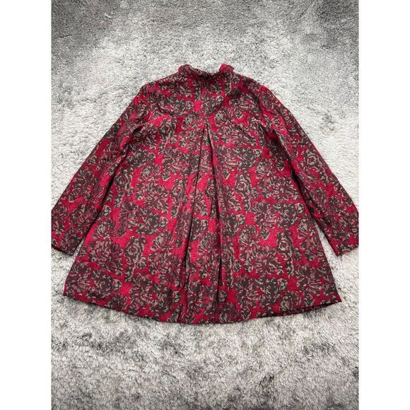 Chicos Blazer Womans 8/10 Red Floral Rayon Brocade Long Jacket Jacquard Coat - Picture 2 of 10